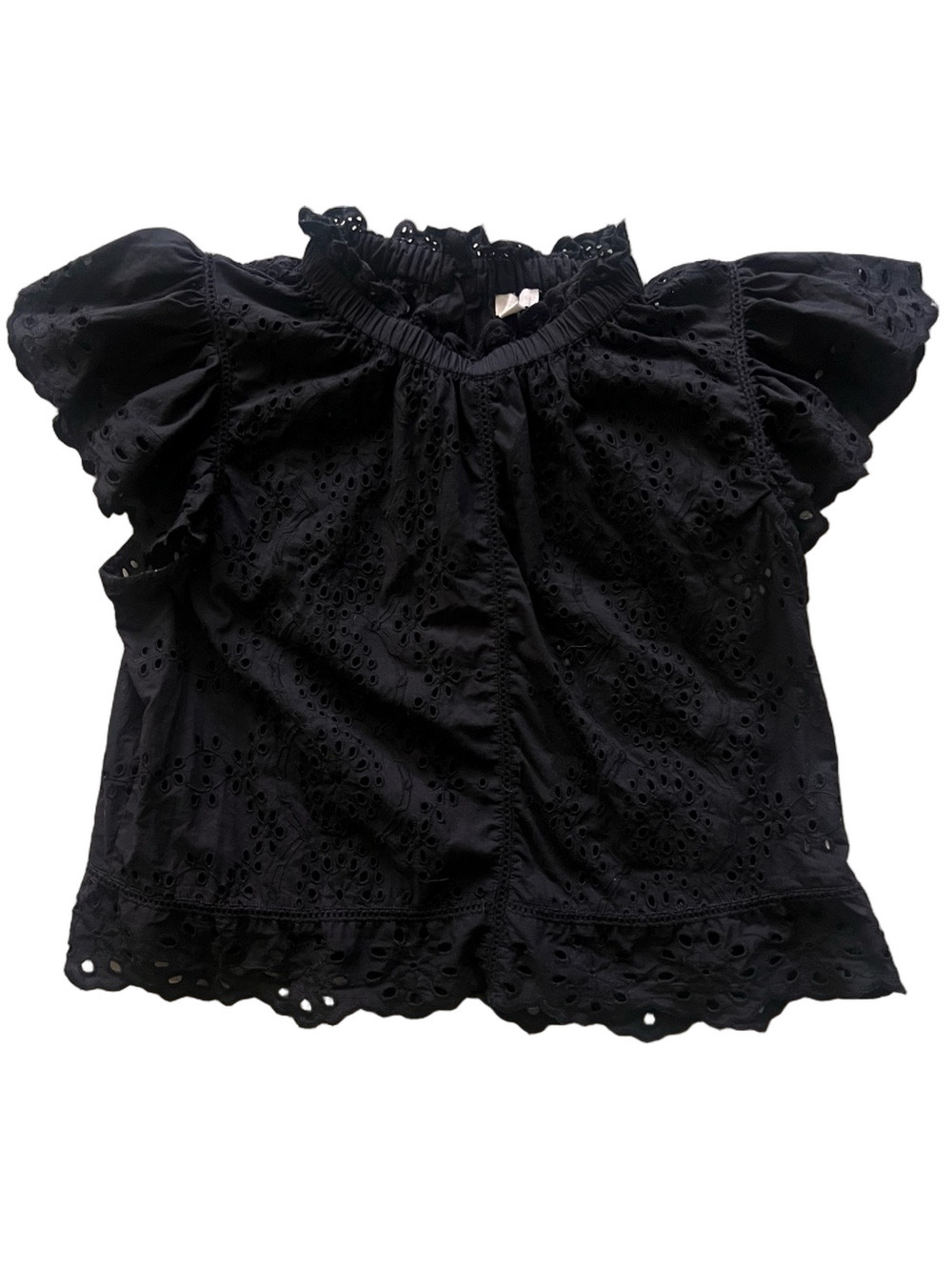 Jennifer & Grace Black Eyelet Flutter Sleeve Top/Blouse Back Button-Up Size XL
